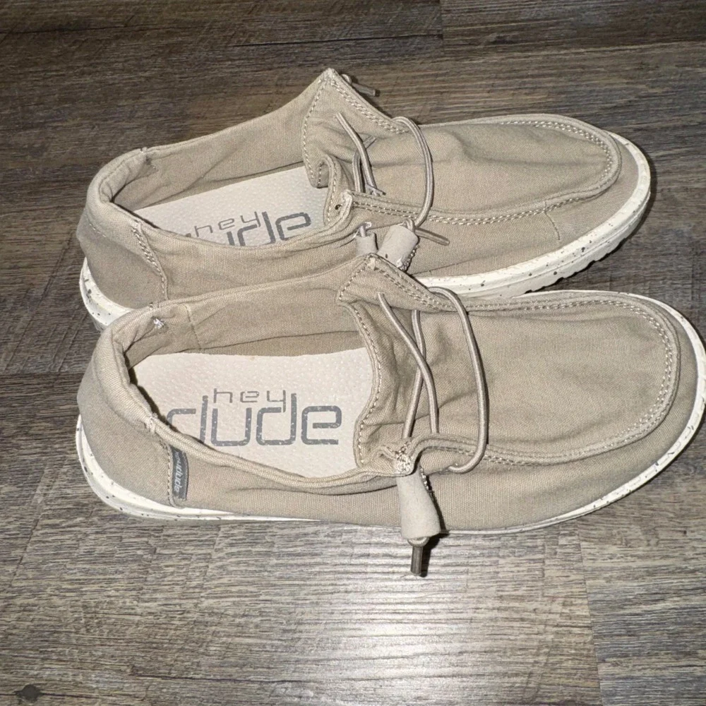 Hey Dude Wendy Canvas Loafers Grey Khaki Speckled Sole Shoes Womens 5